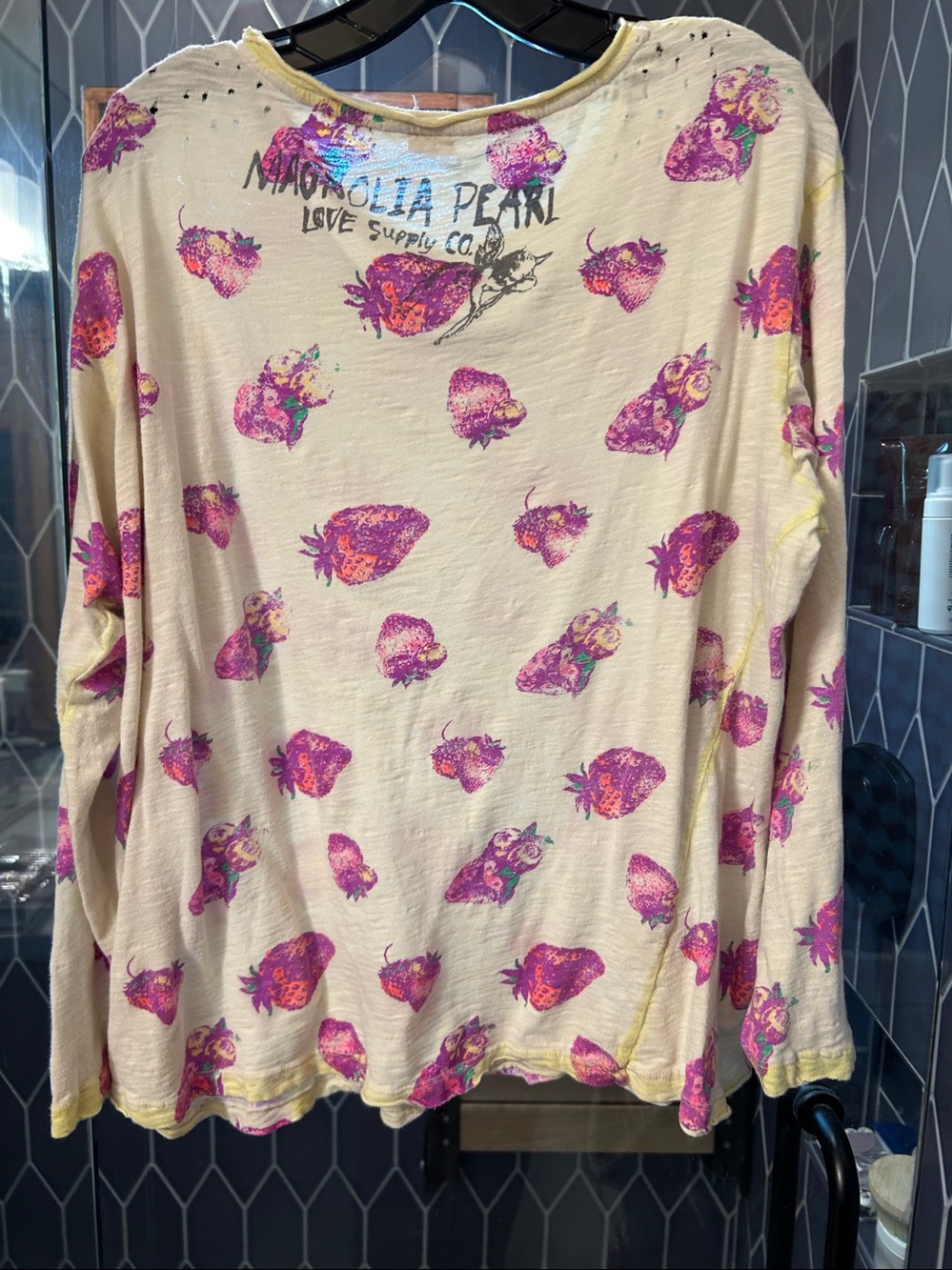 Magnolia Pearl Cream Long Sleeve Tee with Pink/Purple Strawberry Print - Picture 2 of 9